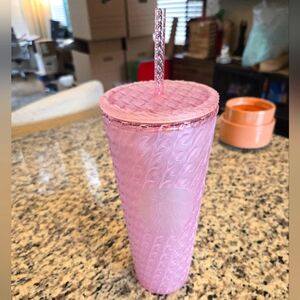 Starbucks Plastic Cold Cup Cherry Blossom Pink Chain Soft Touch Ice Tumbler 24oz